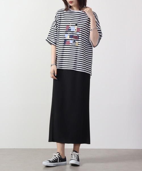 tシャツ EMAGO 城のプリント刺繍5分袖Tシャツ レディース EMAGO 城のプリント刺繍5分袖Tシャツ（Tシャツ/カットソー