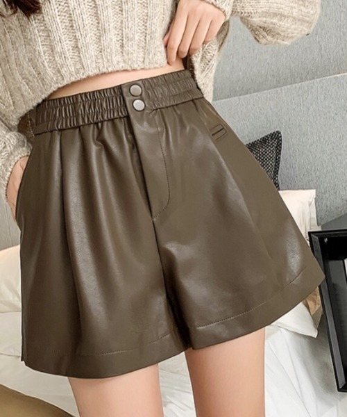 SHEENA（シーナ） パンツ ウエストゴムエコレザーショートパンツ