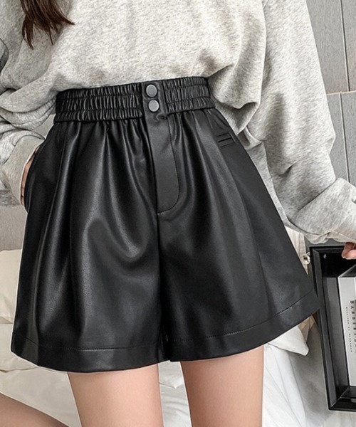 SHEENA（シーナ） パンツ ウエストゴムエコレザーショートパンツ