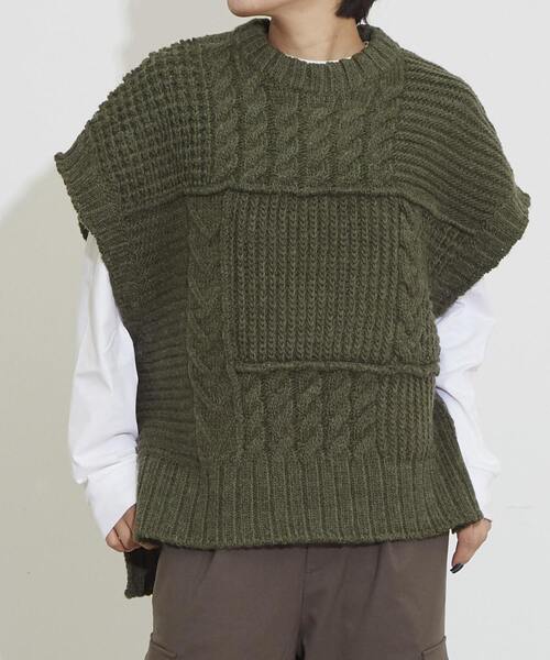 ニット セーター OVER SILHOUETTE CABLE KNIT VEST レディース