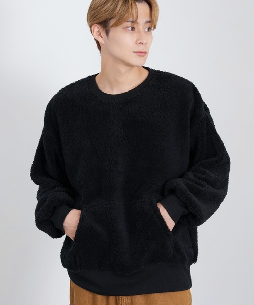 Cph/Golf ボア　黒トレーナー　メンズ M 美品 improves（インプローブス） トレーナー スウェット ボア ポケット