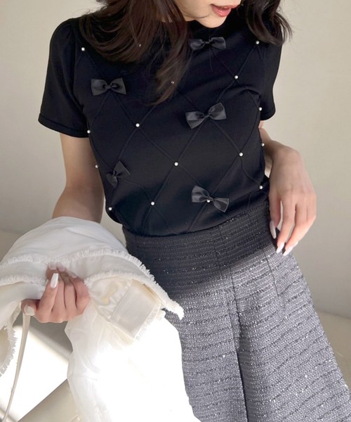 ROYAL PARTY ニット パールリボンニットトップス レディース ROYAL PARTY ニット パールリボンニットトップス レディース