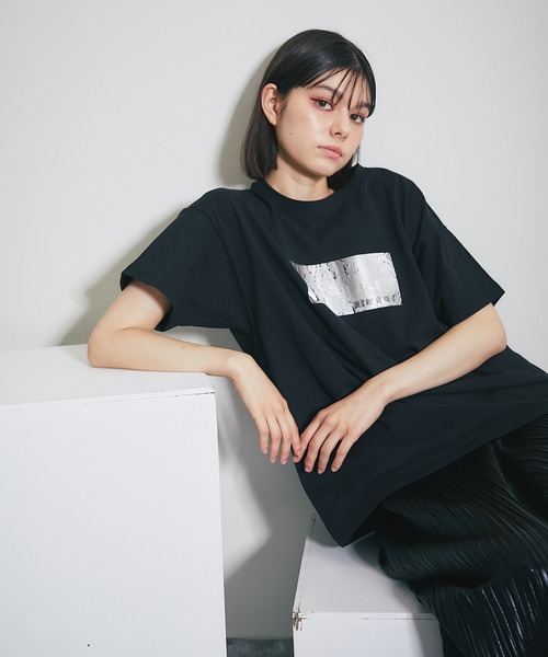 tシャツ 箔プリントシルバーヴィンテージプリントTシャツ