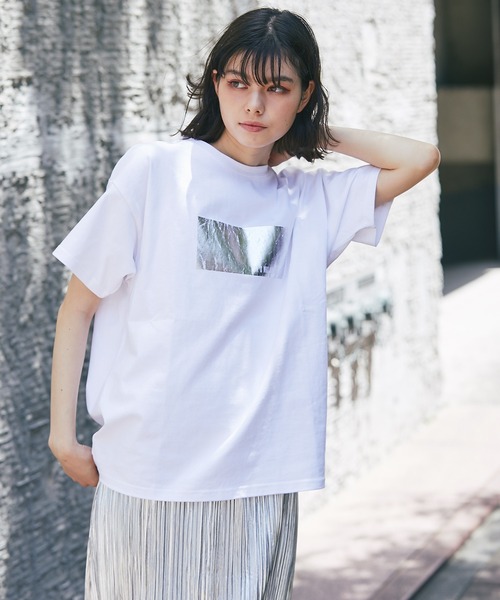 tシャツ ポイント箔プリントTシャツ レディース 箔プリントTシャツ【メール便可／80】 | ur's（ユアーズ）