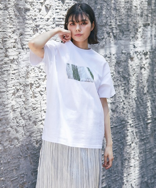 tシャツ 箔バープリント テレコトップス レディース antiqua 箔プリントTシャツ Tシャツ レディース トップス 送料