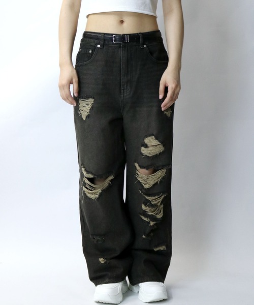 Starting Over ジーンズ overdye ripped denim baggy pants