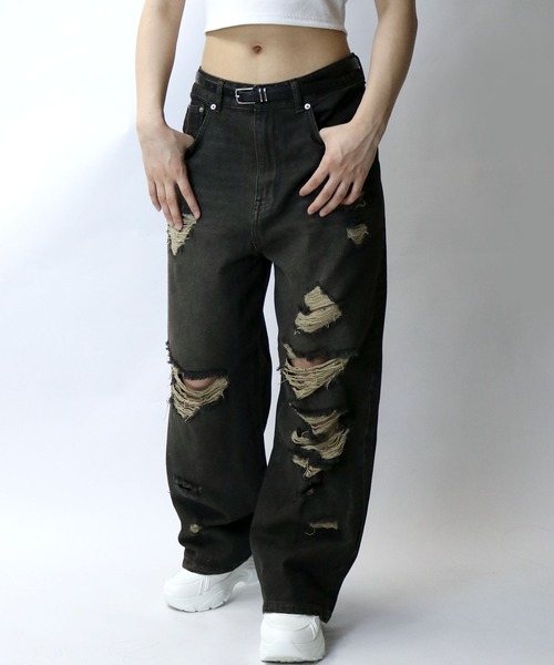 Starting Over ジーンズ overdye ripped denim baggy pants