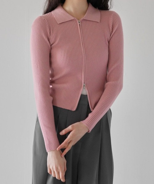 ニット セーター double zip collar knit レディース