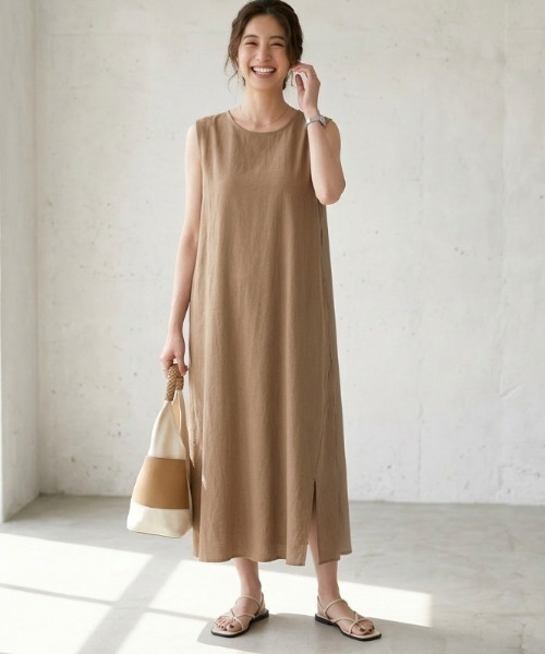 あちゃちゅむxGO TO HOLLYWOODxE.T. ノースリーブワンピ01 COCOMOMO ワンピース 夏 スリット入りノースリーブワンピース