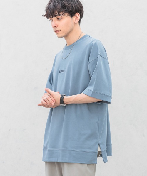 RAGEBLUE tシャツ サイドスリット/スムースプチ刺繍オーバー