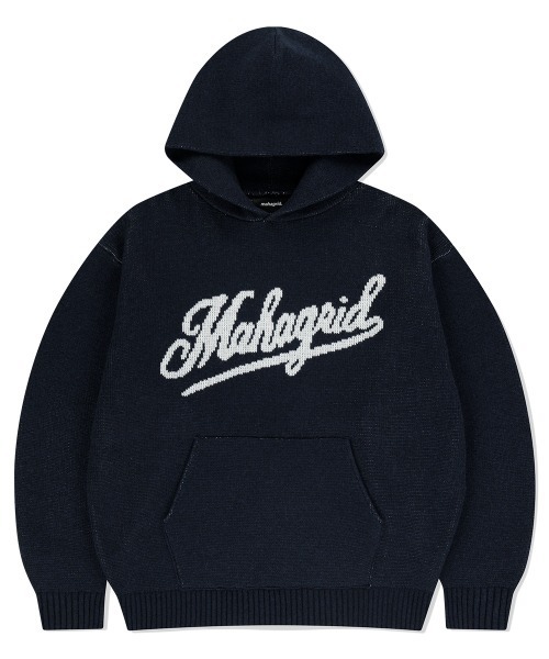 ニット セーター 「mahagrid/マハグリッド」 SCRIPT LOGO KNIT HOODIE/スクリプトロゴ ニットフーディー レディース メ