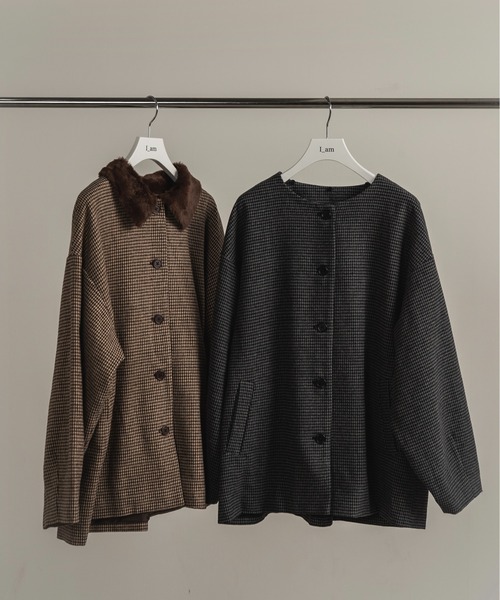【i_am】 2way fur midi check coat I_am（アイアム） アウター 2way fur midi check coat / 2wayファー