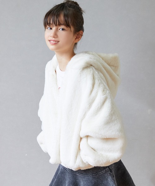 coca ブルゾン アウター キッズ フェイクファーフード付きジップ