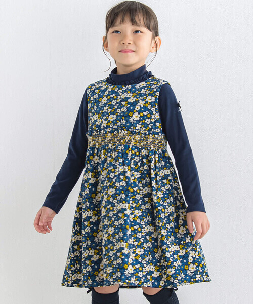 ジャンパースカート 「お揃い」シャツコールフラワープリントワンピース(90~150cm) キッズ 子供服 男の子 女の子