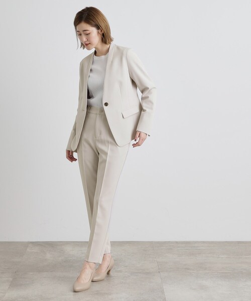 ケイミー 洗える ノーカラージャケット ストレッチ 11 M ベージュ ケイミー 洗える ノーカラージャケット ストレッチ 11 M ベージュ