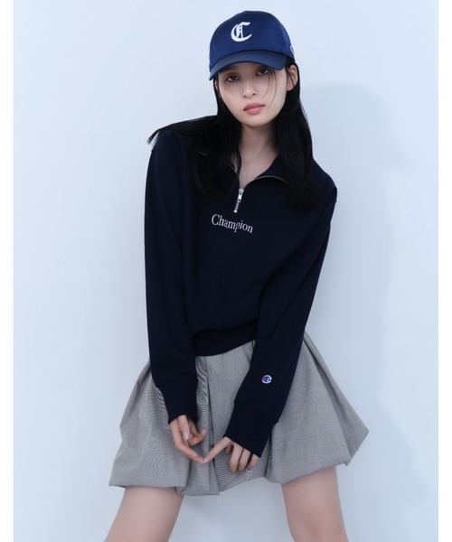 【Champion】リバースウィーブハーフジッププルオーバー　ネイビー FRAY I.D トレーナー スウェット 「Champion」リバースウィーブ