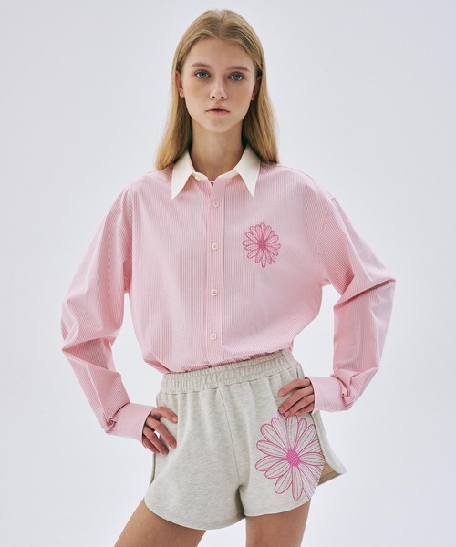 ブラウス シャツ 「*anobody* / アノバディー」Flower Stripe Shirts　/ フラワーストライプオックスフォードシャツ レデ anobody ブラウス シャツ 「*anobody* / アノバディー」Flower