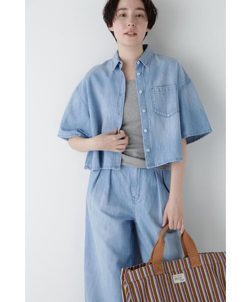 ブラウス シャツ 「Healthy DENIMコラボ」クロップド半袖デニムシャツ レディース Healthy denim ブラウス シャツ 「Healthy DENIMコラボ