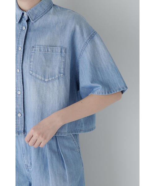 ブラウス シャツ 「Healthy DENIMコラボ」クロップド半袖デニムシャツ レディース Healthy denim ブラウス シャツ 「Healthy DENIMコラボ