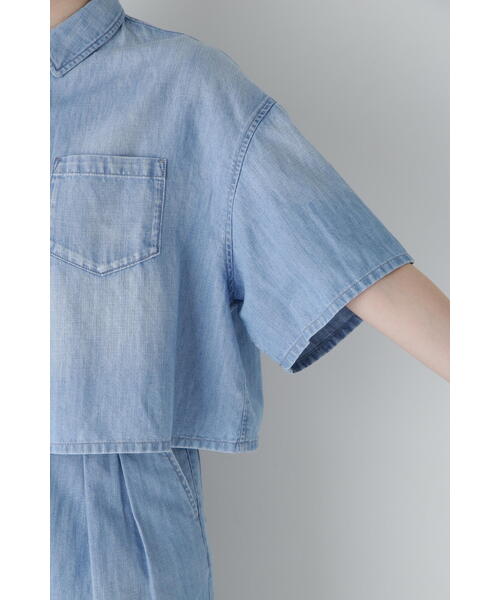 ブラウス シャツ 「Healthy DENIMコラボ」クロップド半袖デニムシャツ レディース Healthy denim ブラウス シャツ 「Healthy DENIMコラボ