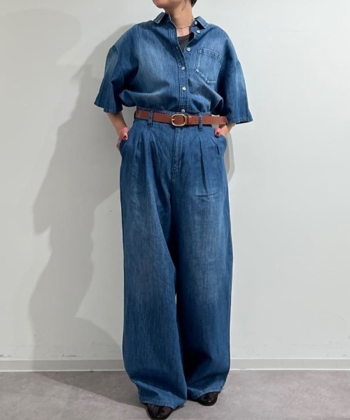 ブラウス シャツ 「Healthy DENIMコラボ」クロップド半袖デニムシャツ レディース Healthy denim ブラウス シャツ 「Healthy DENIMコラボ