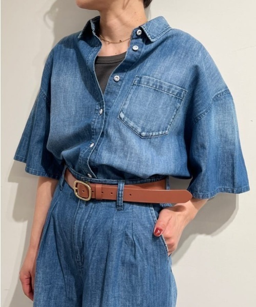ブラウス シャツ 「Healthy DENIMコラボ」クロップド半袖デニムシャツ レディース Healthy denim ブラウス シャツ 「Healthy DENIMコラボ