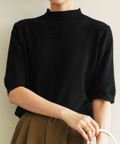 美品　セブンテン　モックネック　ニット　マフラー付き　ブラック　リブ　2way セール】 【見上愛さん着用/STORY掲載】ブラッシュドエアーウール