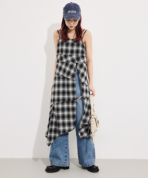 SLY ワンピース ASYMMETRY HEM CHECK OP アシンメトリー ヘム