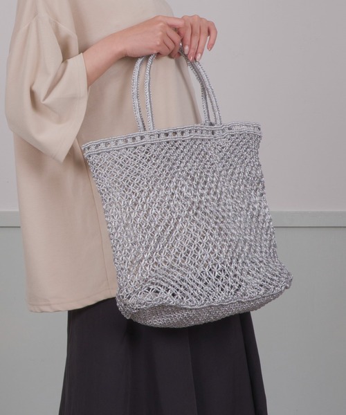 BAGMATI メタリック トート シルバー メッシュ かご コード BAGMATI メタリック トート シルバー メッシュ かご コード