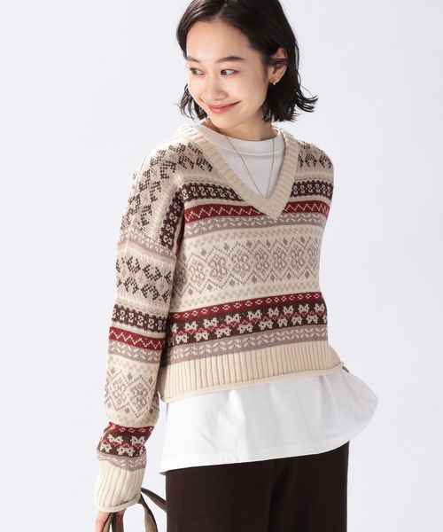 niko and…（ニコアンド） Vネックニット FREE アイボリー レディース