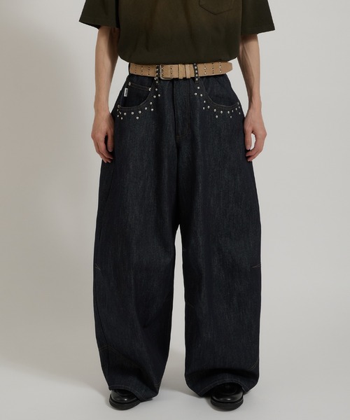 Perushu ジーンズ Studded Design Wide Balloon Pants／スタッズ 