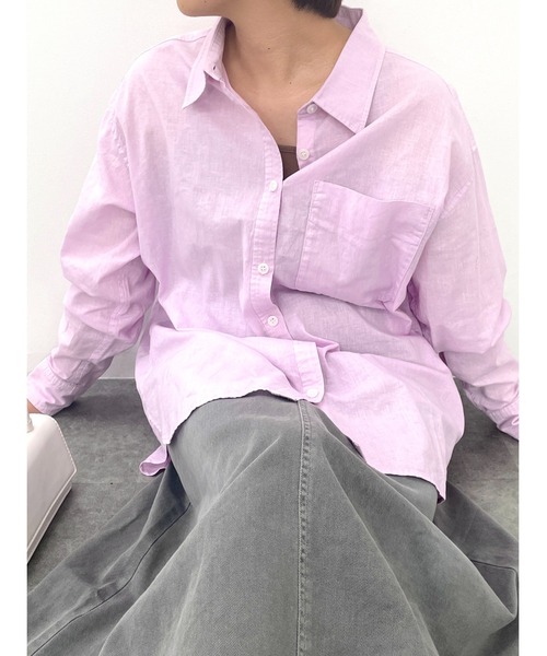 ◎RNA N【洗える】リネン コットン オーバーサイズ シャツ ブラウス 紫 NAUL ブラウス シャツ コットンリネンシアーシャツ / リネン