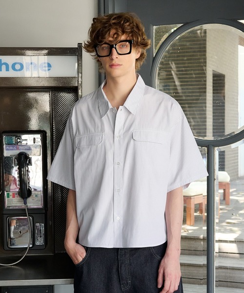 Regen Glanz シャツ striped pocket half sleeve shirt/ストライプ