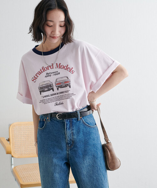 Discoat tシャツ 「ユニセックス」カーグラフィックリンガーT