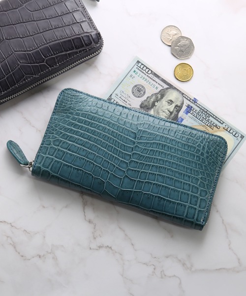 長財布 財布 クロコダイル長財布 マット加工 ラウンドファスナー レディース メンズの画像