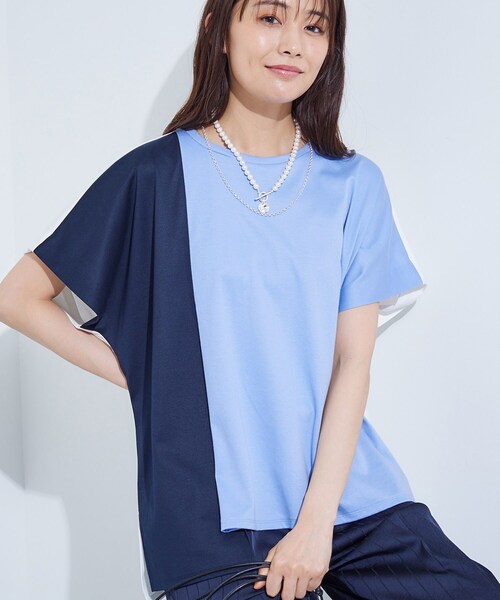 tシャツ 「洗える／汗ジミ防止」バイカラー＆アシメヘム Tシャツ レディース