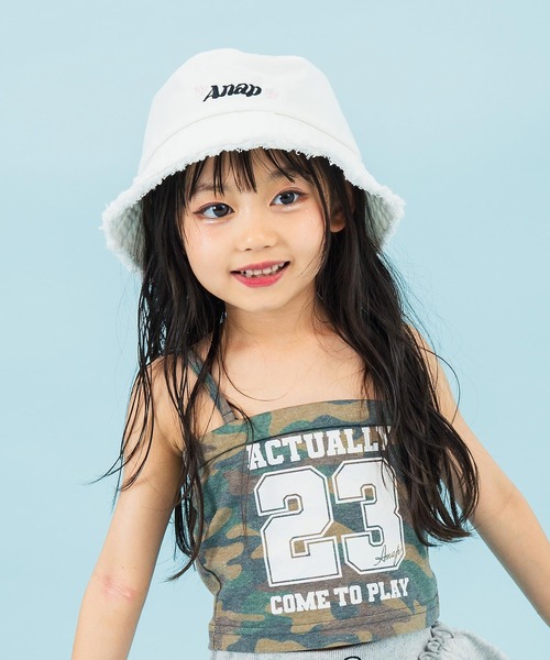 ANAP kids 帽子 ハット フラワーロゴ 刺繍バケットハット キッズ