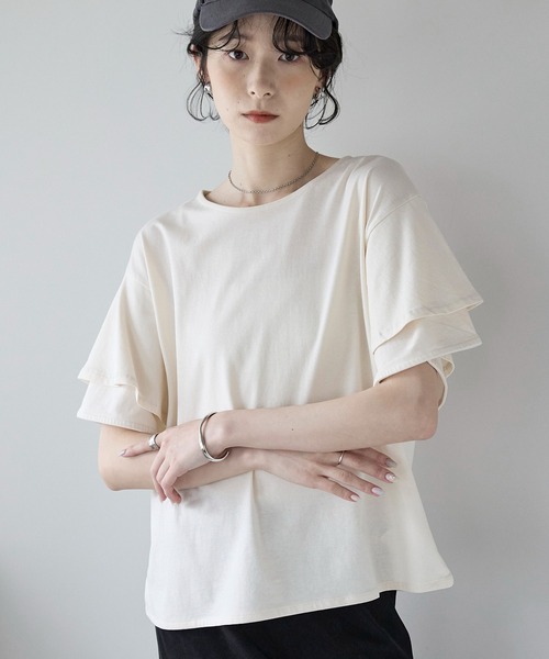 amini tシャツ 半袖 フリルスリーブカットソー レディース : ZOZOTOWN