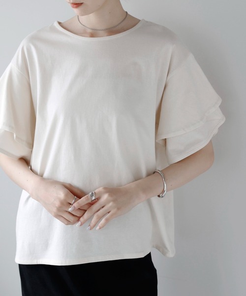 amini tシャツ 半袖 フリルスリーブカットソー レディース : ZOZOTOWN