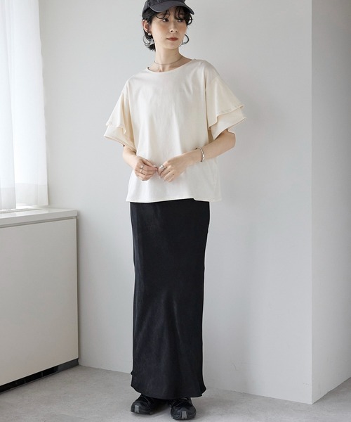 amini tシャツ 半袖 フリルスリーブカットソー レディース : ZOZOTOWN