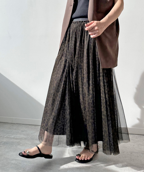 Spick＆Span スカート レオパードプリントチュールスカート