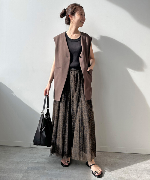 Spick＆Span スカート レオパードプリントチュールスカート