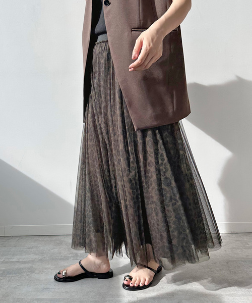 Spick＆Span スカート レオパードプリントチュールスカート