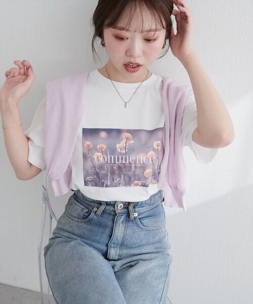 natural couture tシャツ 半袖 アソートフラワーフォトT レディース