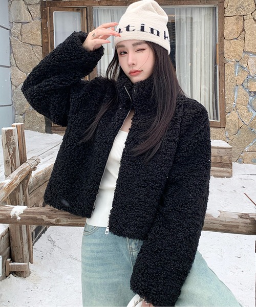 ジャケット ノーカラージャケット ジップアップボアブルゾン