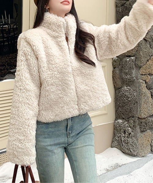 ジャケット ノーカラージャケット ジップアップボアブルゾン