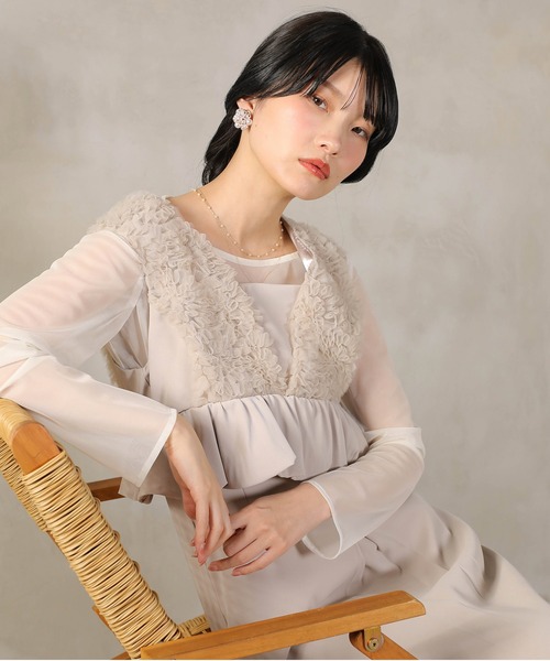 Kana ドレス チュールフリルペプラム Iラインワンピースドレス シアー