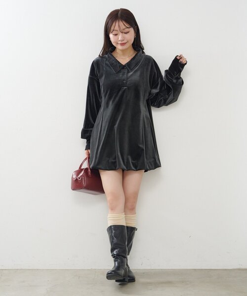 Kastane（カスタネ） ワンピース 針抜きベロアバルーンミニワンピース