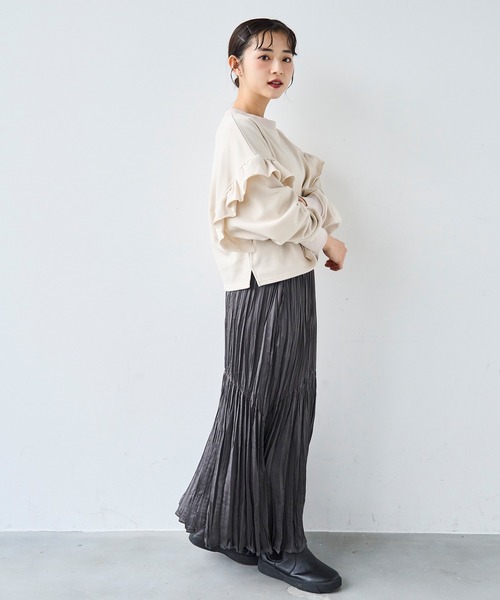 mil（ミル） トレーナー スウェット 袖フリル クロップドスウェット