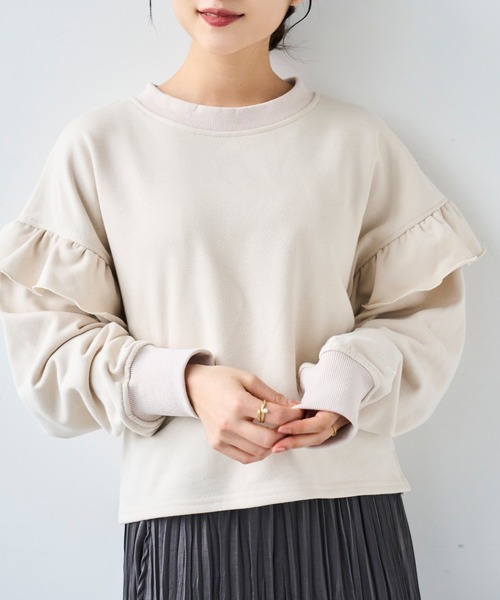 mil（ミル） トレーナー スウェット 袖フリル クロップドスウェット